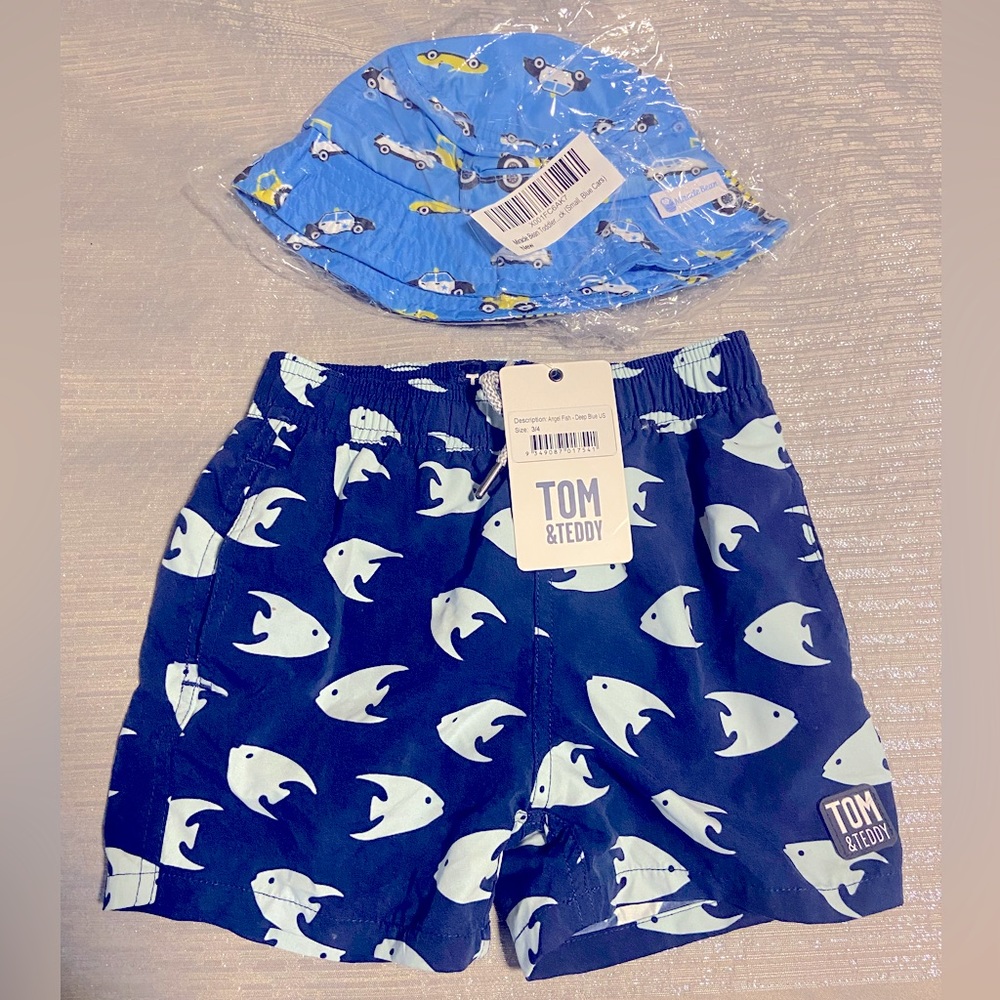 Tom & Teddy Boys Bathing Suit Trunks NWT comes with free hat!